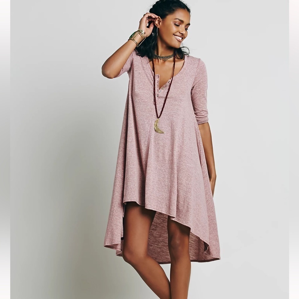 Free People FP Beach Drippy Jersey Henley High Low Knit Button Up Dress Size M